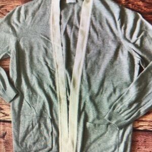 Green Cardigan with White Trim